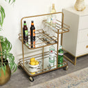 Gold Vintage Printed Glass 3 Tier Drinks Trolley with Wheels