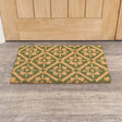 Green &amp; Natural Geometric Tile Print Coir Door Mat