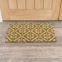 Green &amp; Natural Geometric Tile Print Coir Door Mat