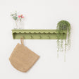 Green Painted Scalloped Edge Coat Peg Rail Hooks with Shelf - 100cm
