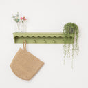 Green Painted Scalloped Edge Coat Peg Rail Hooks with Shelf - 100cm
