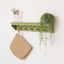 Green Painted Scalloped Edge Coat Peg Rail Hooks with Shelf - 100cm