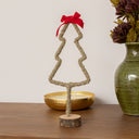 Green Standing Christmas Tree Decoration with Red Bow - 27cm