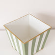 Green &amp; White Striped Metal Planter Pot with Gold Feet - 17cm x 16.5cm