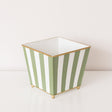 Green &amp; White Striped Metal Planter Pot with Gold Feet - 17cm x 16.5cm
