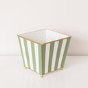 Green &amp; White Striped Metal Planter Pot with Gold Feet - 17cm x 16.5cm