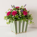 Green & White Striped Metal Planter Pot with Gold Feet - 17cm x 16.5cm