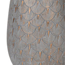 Grey &amp; Gold Scalloped Table Lamp with Shade with Neutral Beige Linen Shade