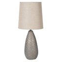 Grey & Gold Scalloped Table Lamp with Shade with Neutral Beige Linen Shade
