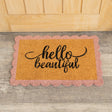 "Hello Beautiful" Pink Scalloped Coir Doormat