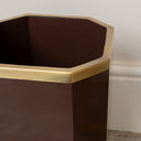 Hexagonal Chocolate Brown &amp; Gold Edge Wooden Waste Paper Bin