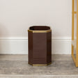 Hexagonal Chocolate Brown &amp; Gold Edge Wooden Waste Paper Bin
