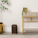 Hexagonal Chocolate Brown &amp; Gold Edge Wooden Waste Paper Bin