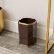 Hexagonal Chocolate Brown & Gold Edge Wooden Waste Paper Bin