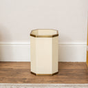 Hexagonal Cream &amp; Gold Edge Wooden Waste Paper Bin