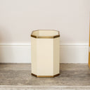 Hexagonal Cream &amp; Gold Edge Wooden Waste Paper Bin