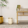 Hexagonal Cream &amp; Gold Edge Wooden Waste Paper Bin