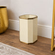 Hexagonal Cream &amp; Gold Edge Wooden Waste Paper Bin