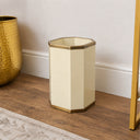 Hexagonal Cream &amp; Gold Edge Wooden Waste Paper Bin