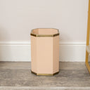 Hexagonal Pale Peach &amp; Gold Edge Wooden Waste Paper Bin