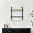 Industrial Metal &amp; Wood Pipe Wall Shelves