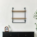 Industrial Metal &amp; Wood Pipe Wall Shelves