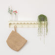 Ivory Painted Scalloped Edge Coat Peg Rail Hooks with Shelf - 100cm