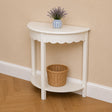 Ivory White Wooden Scalloped Half Moon Console Table with Shelf - 78cm x 80cm