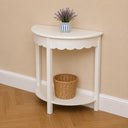 Ivory White Wooden Scalloped Half Moon Console Table with Shelf - 78cm x 80cm