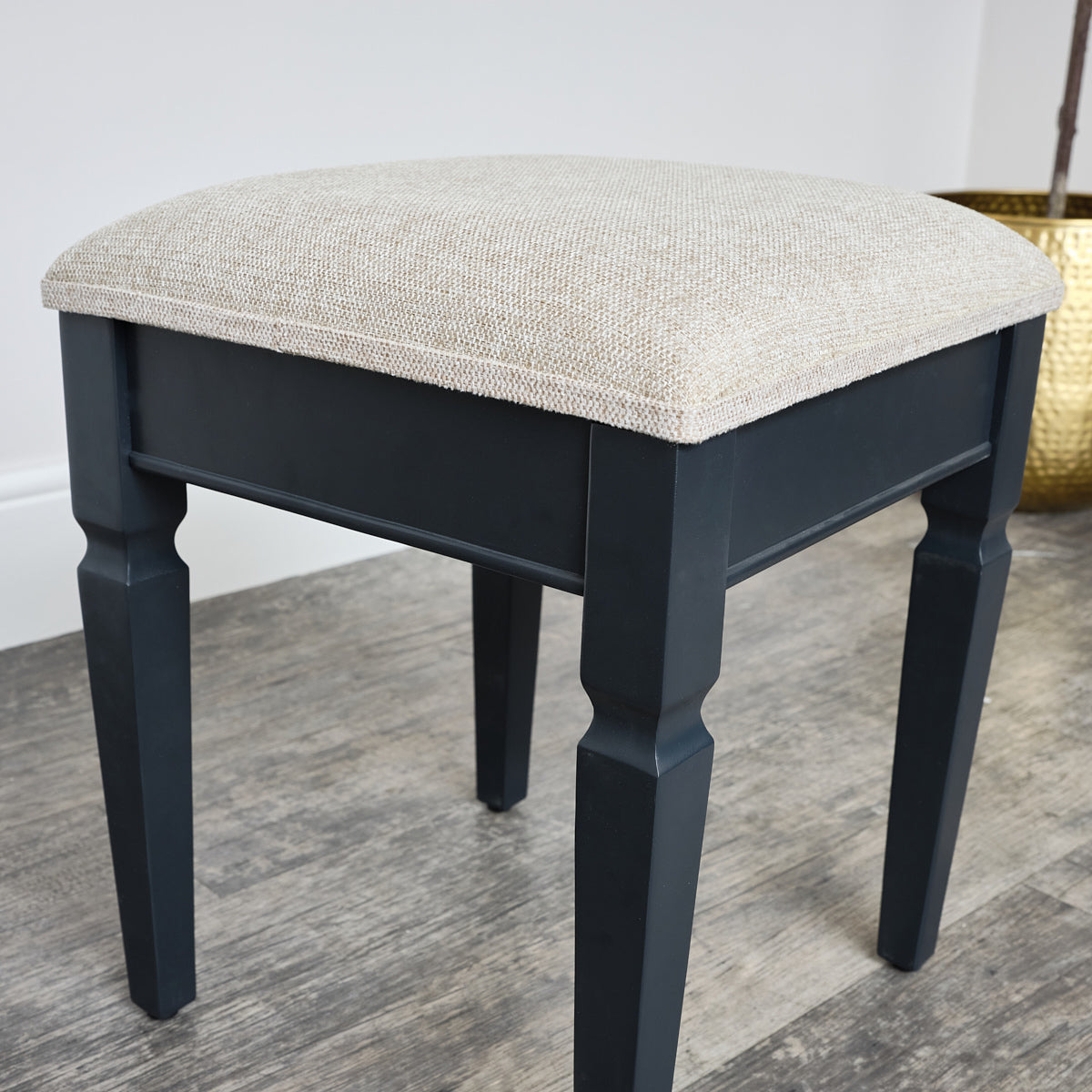 Black Cushioned Dressing Table Stool - Daventry Black Range Melody Maison Ltd Black Cushioned Dressing Table Stool - Daventry Black Range Melody Maison Ltd