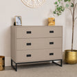 Large 3 Drawer Chest of Drawers and Pair of Bedside Tables - Elle Dark Beige Range
