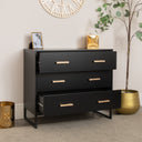 Large 3 Drawer Chest Of Drawers &amp; Pair Of 3 Drawer Bedside Tables - Luna Black Range
