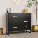 Large 3 Drawer Chest Of Drawers &amp; Pair Of 3 Drawer Bedside Tables - Luna Black Range
