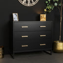Large 3 Drawer Chest Of Drawers &amp; Pair Of 3 Drawer Bedside Tables - Luna Black Range