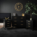 Large 3 Drawer Chest Of Drawers &amp; Pair Of 3 Drawer Bedside Tables - Luna Black Range