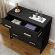 Large 3 Drawer Chest Of Drawers &amp; Pair Of One Drawer Bedside Tables - Luna Black Range