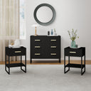 Large 3 Drawer Chest Of Drawers & Pair Of One Drawer Bedside Tables - Luna Black Range