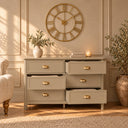 Large 6 Drawer Chest of Drawers and Pair of Bedside Tables - Lawrence Taupe Range