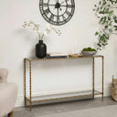 Large Antique Gold & Glass Twist Metal Console Table