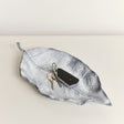 Large Antique Grey Bay Leaf Shaped Trinket Tray - 36cm