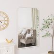 Large Arched White Washed Distressed Wooden Frame Wall &amp; Leaner Mirror - 90cm x 145cm