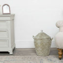 Large Beige & White Woven Grass Storage Basket Planter