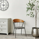 Large Black & Wooden Retro Inspired Dining Chair