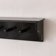 Large Black Wooden Wall Shelf with Hooks - 100cm