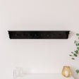 Large Black Wooden Wall Shelf with Hooks - 100cm