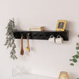 Large Black Wooden Wall Shelf with Hooks - 100cm