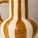 Large Brown &amp; Cream Ceramic Striped Betty Style Jug Vase