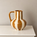 Large Brown &amp; Cream Ceramic Striped Betty Style Jug Vase