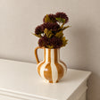 Large Brown &amp; Cream Ceramic Striped Betty Style Jug Vase