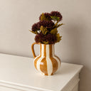 Large Brown &amp; Cream Ceramic Striped Betty Style Jug Vase